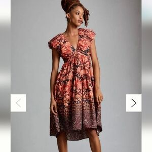 Anthopologie Printed V Neck Babydoll Dress Size 6 BNWT